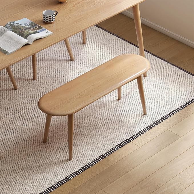 100% Solid Oak Wood Dining Bench, 39.5'' Entryway Bench Ottoman End of Bed Benches with Rounding Corner Design for Kitchen Dining Room Living Room Bedroom, Natural