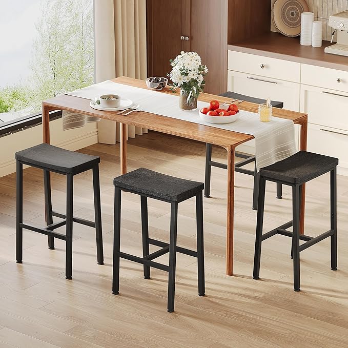 Homeiju Bar Stools, Counter Height Bar Stools Set of 2, 23.6 Inch Saddle Stools with Footrests, Industrial Kitchen Counter Seat for Dining Room, Kitchen, Counter, Black