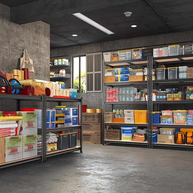 REIBII 2400LBS Garage Shelving Heavy Duty,5 Tier Storage Shelves Adjustable Metal Shelving Unit,Garage Shelves for Basement,Warehouse,Commercial,Pantry,Closet,Kitchen 72x36x16,Black