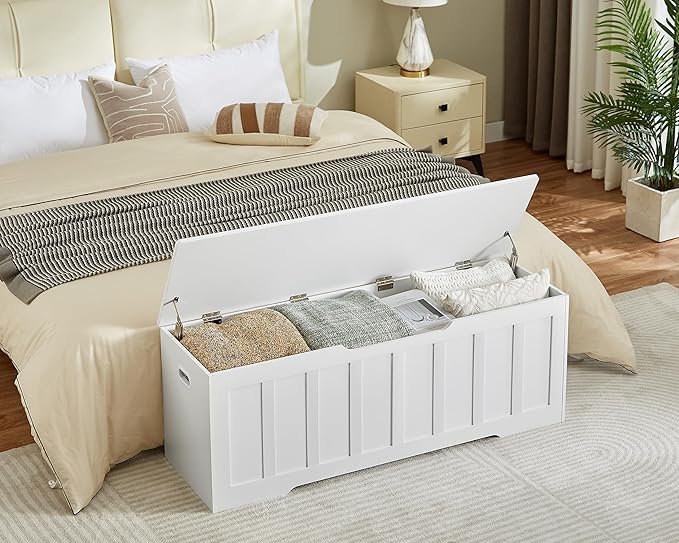 VANKILEY 51.2" Storage Chest Extra Large,Storage Bench with 2 Safety Hinges,Shoe Bench,51.2 * 15.7 * 19.1 inches,Wooden Trunk for Bedroom,livingroom,entryway,Supports 220 lb,Easy Assembly(White).