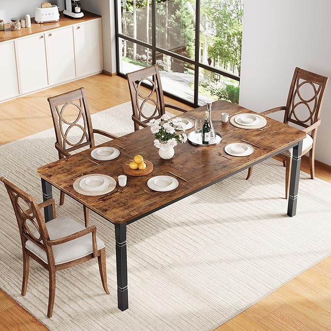 Garvee 78 in Large Industrial Dining Table for 6-8, Kitchen Table with Heavy Duty Metal Legs, Wood Desk with Chamfer Corner for Dining Room, Kitchen, Living Room, Easy Assembly