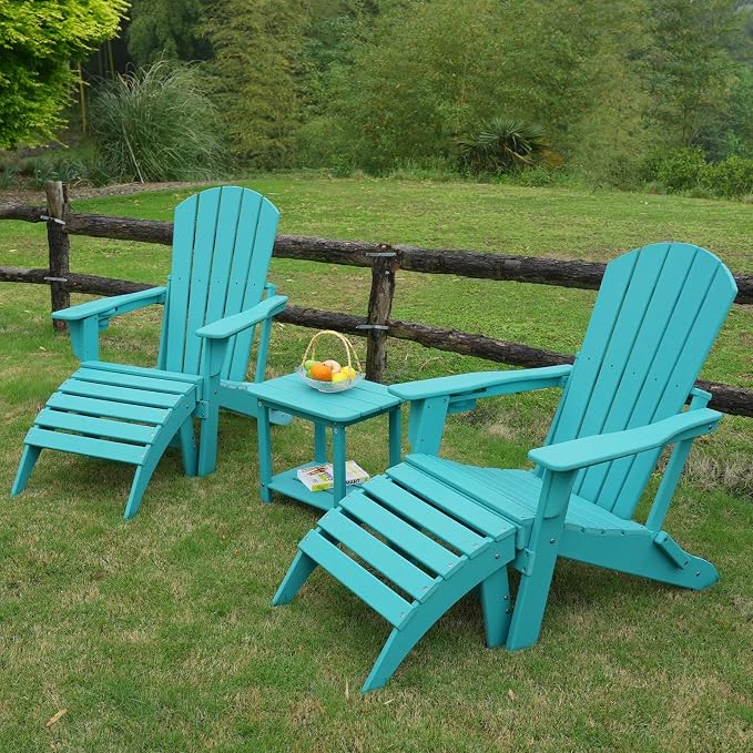 nevilywood HDPE Folding Ottoman - Adirondack Chair Footrest – Weather Resistant, Wood-Grain, Low-Maintenance-, Garden Patio Porch – Grey