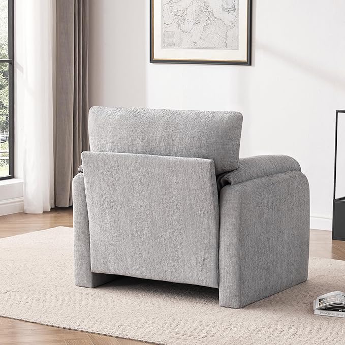 Howjoe Chenille Oversized Armchair, 38.6'" Wide Accent Chairs for Living Room & Bedroom Modern Lounge Chair, Upholstered Mid-Century Reading Chair (LightGrey, 1 Pack)
