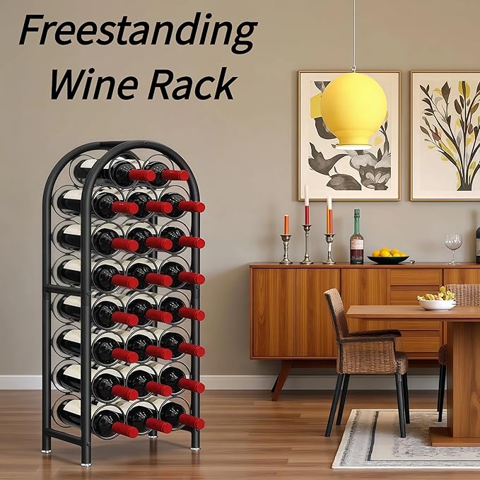 23 Bottle Wine Rack Freestanding Floor Metal Wine Holder Stand Large Capacity Wine Storage Organizer for Home Bar Kitchen Black