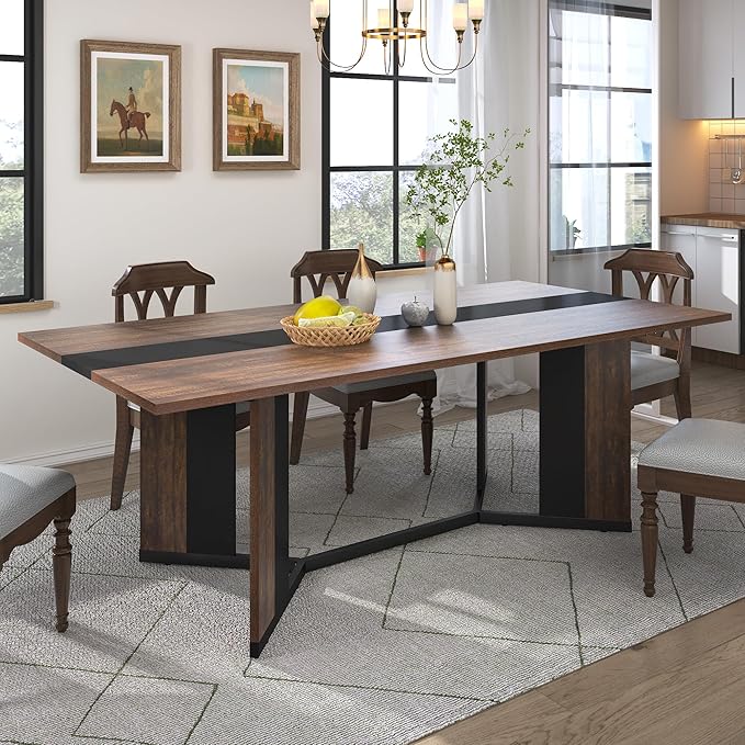 Hlivelood 70Inch Large Dining Table for 4 6 People,Wooden Rectangular Kitchen Table W/Waterproof Tabletop,Large Rectangle Furniture W/Adjustable Legs,Brown Dinner Table for Kitchen Dining Room(71IN)