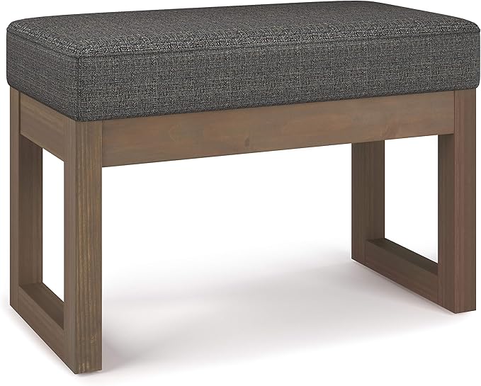 SIMPLIHOME Milltown Small Ottoman Bench - 27" Wide x 18" High Upholstered Tweed Look Fabric Rectangle Footstool Ottoman in Ebony, Contemporary Bench for Entryway with Cushioned Seat, Assembled