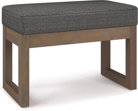 SIMPLIHOME Milltown Small Ottoman Bench - 27" Wide x 18" High Upholstered Tweed Look Fabric Rectangle Footstool Ottoman in Ebony, Contemporary Bench for Entryway with Cushioned Seat, Assembled