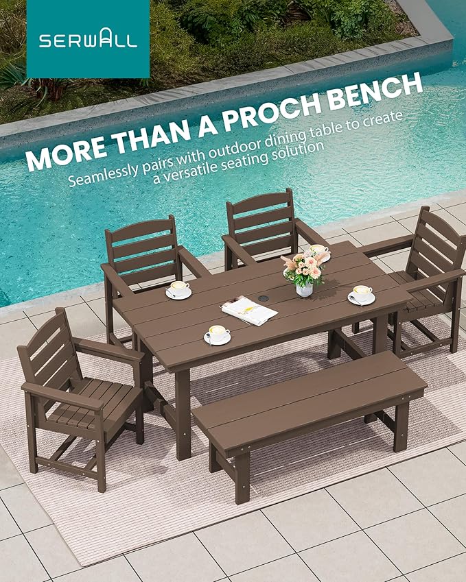 SERWALL 2-Person Outdoor Bench Backless, HDPE Outdoor Benches Weatherproof, 660 Lbs Weight Capacity, Poly Lumber Patio Furniture for Garden, Porch and Park, Coffee