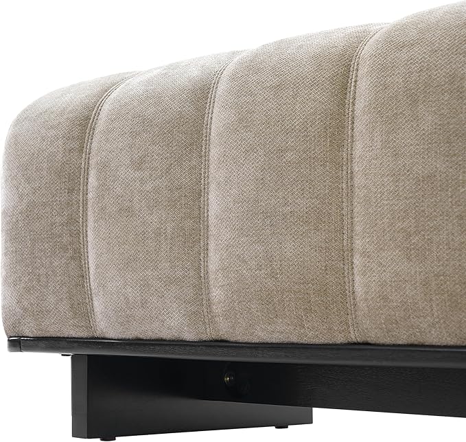 Christopher Knight Home Lamie Chenille Upholstered Dining Bench, Wooden Entryway Bench, Long Sofa Footstool for Living Room, Bedroom End of Bed Bench, Oatmeal+Black