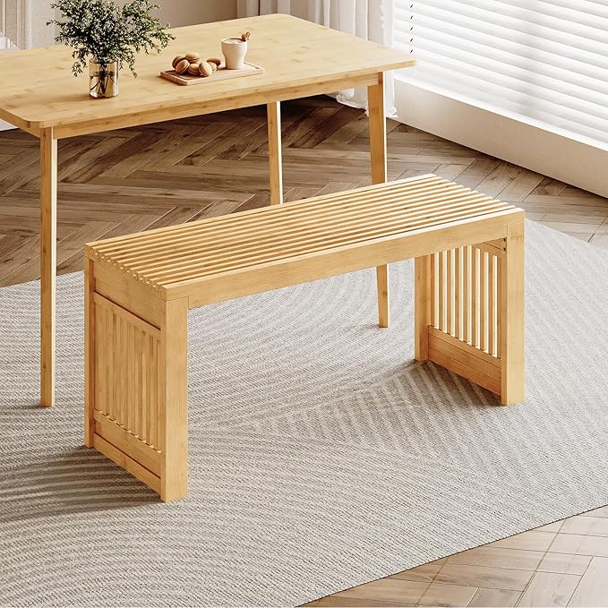 HOOBRO Bamboo Dining Bench, 35 inch Farmhouse Kitchen Table Bench, Solid Bamboo Dining Room Bench for Kitchen, Living Room, Hallway, Bedroom, Natural YL16CD01