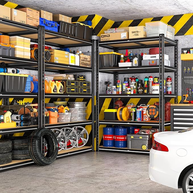 2000LBS Storage Shelves Heavy Duty,5-Tier Metal Shelving Unit for Pantry Garage Laundry Room,Adjustable Utility Storage Rack with Steel Frame & Thick MDF Boards,27.8"W x 12"D x 60"H, Black,4 Pack
