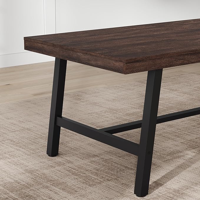 GarveeHome Industrial Dining Table for 4-6 People, 63" Long Kitchen Table with Sturdy Metal Frame, Rectangular Counter for Dinner, Kitchen, Dining Room (Rustic Birch, 63" Non-extendable)