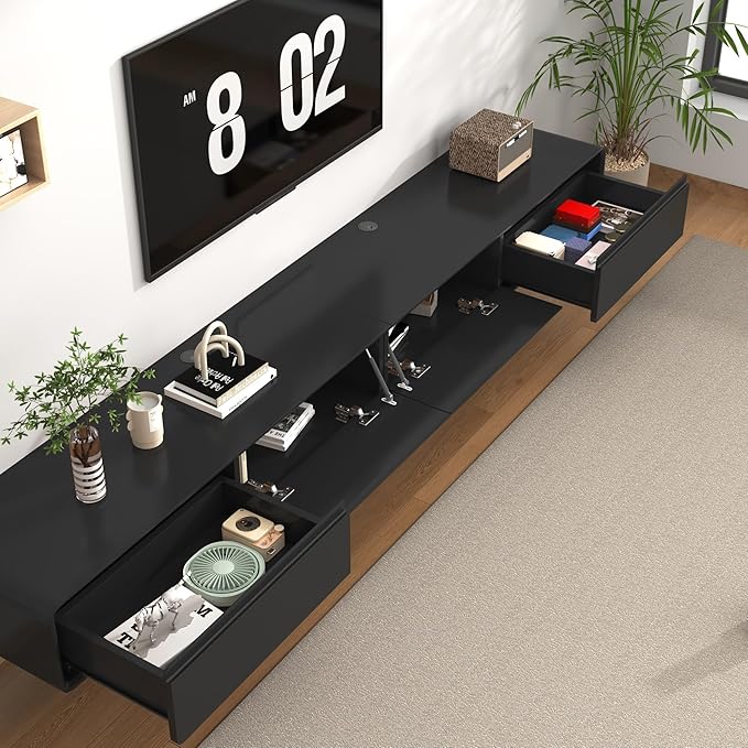 chartustriable 94.5" Minimalist Floating TV Stand for TVs up to 100 Inches, Modern Wall Mounted Media Console with 2 Drawers, Entertainment Center for Living Room, Black