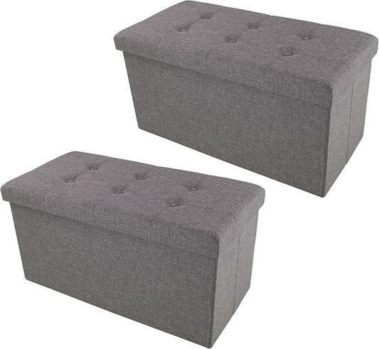 Lavish Home Folding Storage Ottoman - Set of 2 30-Inch Folding Tufted Footrest, Linen Chest, or Bench with Removable Bin for Living Room, Bedroom, or Dorm (Dark Gray)