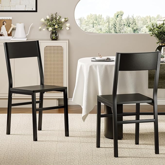 Feonase Dining Chairs and Benches Set of 4, Modern Dining Room Chairs with Ergonomic Backrest, Wood Structure & Metal Legs, for Kitchen, Dining Room, Space-Saving, Easy to Assemble & Clean, Black
