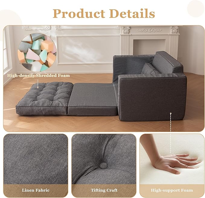 YOSHOOT Loveseat Sleeper Sofa,55" Convertible Sofa Bed Couch Futon Couches for Living Room,3-in-1 Pull Out Floor Couch with Backrest and Pillows, Dark Grey