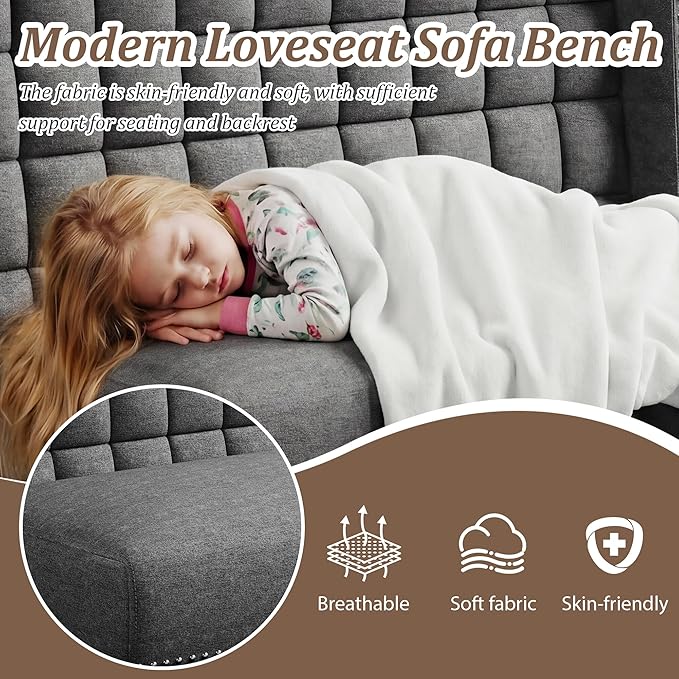 Andeworld Modern Loveseat Settee Bench Sofa Couch, Upholstered Banquette Dining Bench with Back for Dining Living Room Hallway or Entryway Seating,Slate