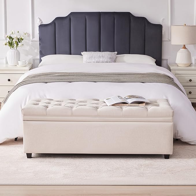 Mangodan 50" Storage Ottoman Bench, Tufted Ottoman with Storage for Living Room, Large End of Bed Ottomans, Modern Entryway Benchs, Window & Bedroom Benches for Foot of Bed (Beige)