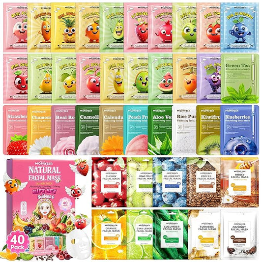 コラーゲンフェイスマスク スキンケアセット 女性用 40枚入、コラーゲンエキス配合スパフェイスマスク、10代向けバルクフェイシャルマスク、敏感肌用韓国フェイスマスクシートギフト、デイリー保湿スキンケアルーティン