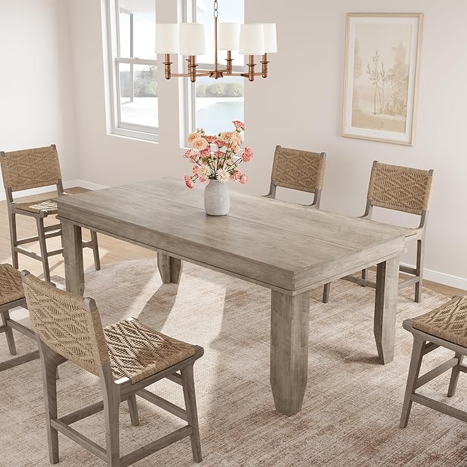 GarveeHome Farmhouse Dining Table for 6-8 People, 71 in Long Kitchen Tables with Wooden Sturdy Frame, 6 ft Large Rectangular Dinner Table for Dining Room, Kitchen, Grey, 71" Non-extendable
