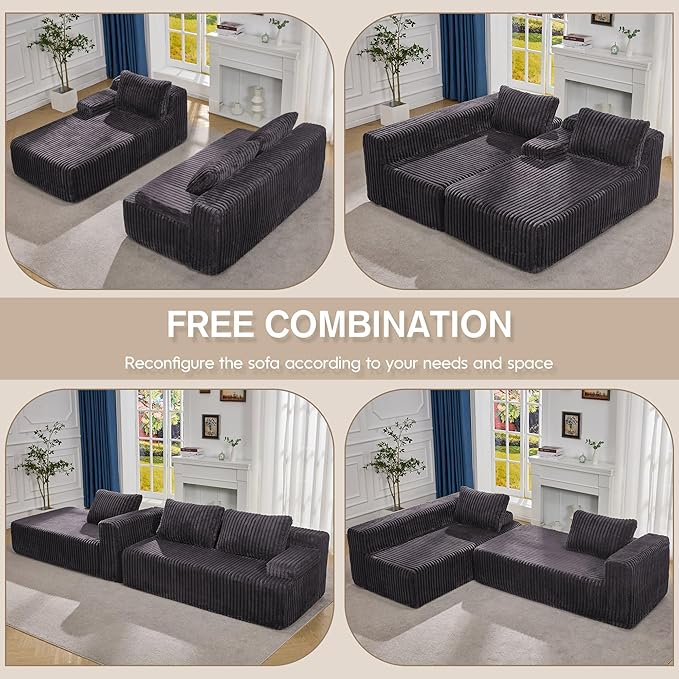 Hobestluk Modular Sectional Sofa Boneless Couch L-Shape Couch 3 Seat Modular Couch Memory Foam Sectional Couches for Living Room Furniture, Cloud Couch with Oversized Chaise (108" Left Facing Chaise)