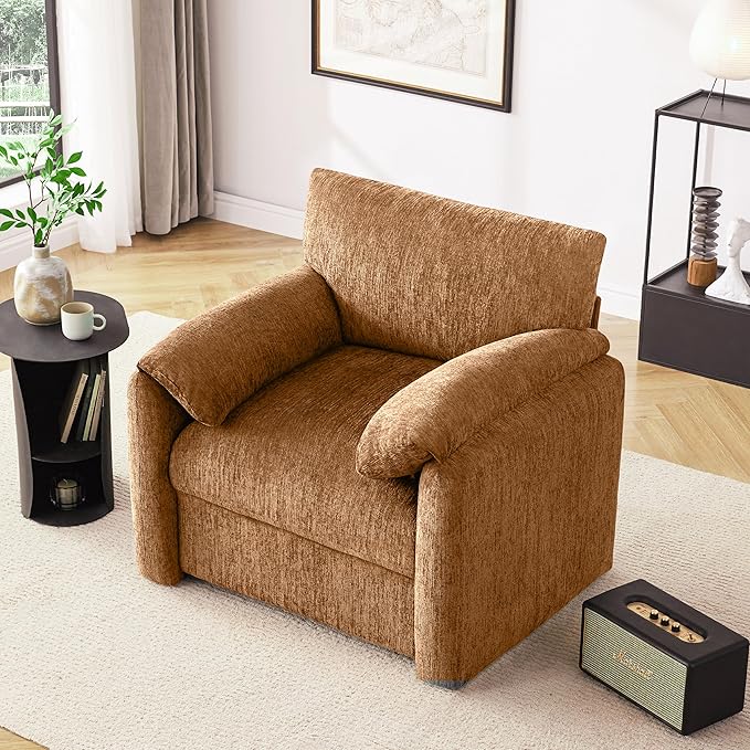 Howjoe Chenille Oversized Armchair, 38.6'" Wide Accent Chairs for Living Room & Bedroom Modern Lounge Chair, Upholstered Mid-Century Reading Chair (Rustic Bronzing Cloth, 2 Pack)