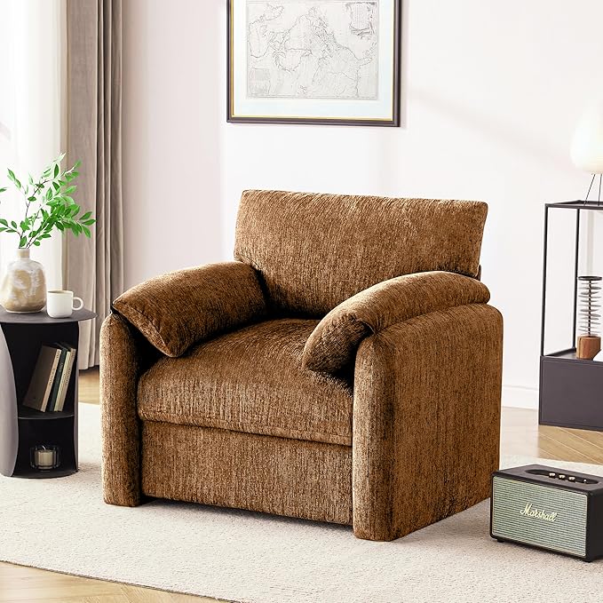 Howjoe Chenille Oversized Armchair, 38.6'" Wide Accent Chairs for Living Room & Bedroom Modern Lounge Chair, Upholstered Mid-Century Reading Chair (Rustic Bronzing Cloth, 1 Pack)