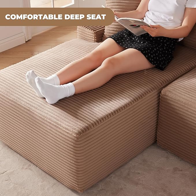 Mangodan Cloud Sectional Couch, Boneless Sofa for Living Room, Modular Sectional Sofa with Deep Seat, Fluffy Comfy Couch with L-Shaped Chaise, No Assembly Required, Camel