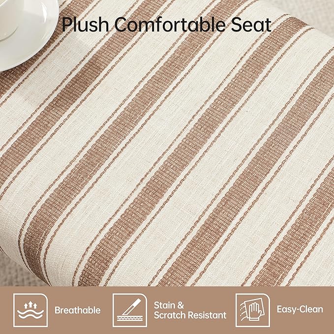 VKNOW 41" Upholstered Entryway Bench, End of Bed Bench with Cushion and Rubber Wood, Kitchen Dining Bench, Striped Bench for Dining Table, Bedroom, Living Room, Brown