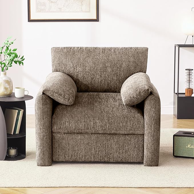 Howjoe Chenille Oversized Armchair, 38.6'" Wide Accent Chairs for Living Room & Bedroom Modern Lounge Chair, Upholstered Mid-Century Reading Chair,Single Sofa Chair(Brwon, 1 Pack)