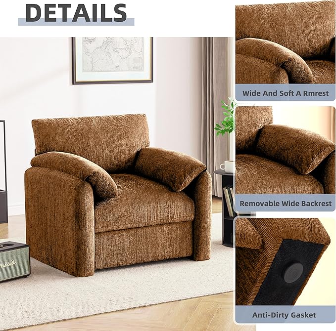 Howjoe Chenille Oversized Armchair, 38.6'" Wide Accent Chairs for Living Room & Bedroom Modern Lounge Chair, Upholstered Mid-Century Reading Chair (Rustic Bronzing Cloth, 1 Pack)