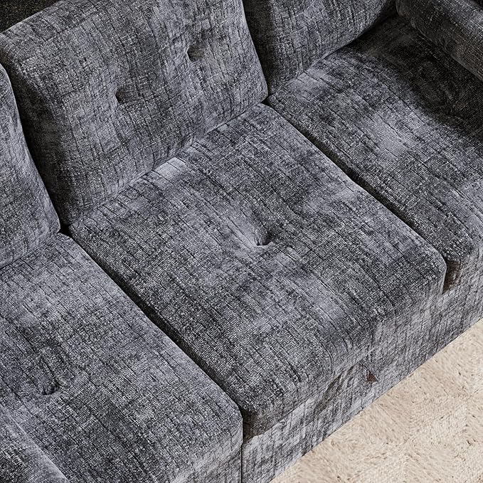 Convertible Sleeper Sofa Bed, 63 Inch Chenille Pull Out Couch with Side Table & Adjustable Backrest, Sectional Sleeper Sofa with Pull Out Bed for Living Room, Apartment, Gray