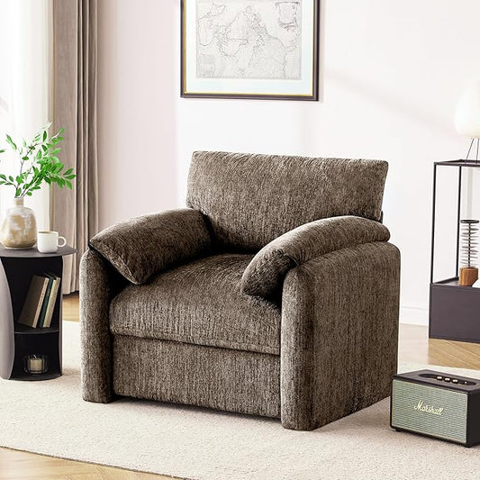 Howjoe Chenille Oversized Armchair, 38.6'" Wide Accent Chairs for Living Room & Bedroom Modern Lounge Chair, Upholstered Mid-Century Reading Chair,Single Sofa Chair(Brwon, 1 Pack)