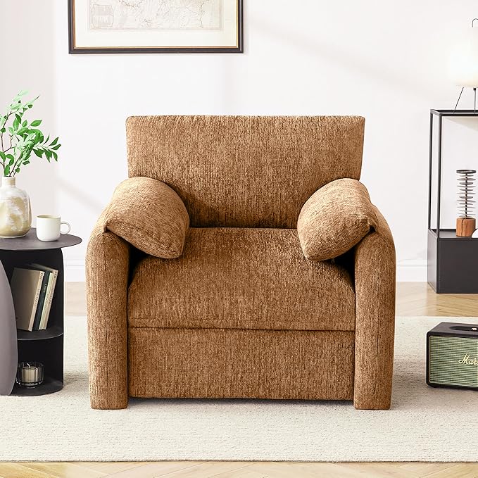 Howjoe Chenille Oversized Armchair, 38.6'" Wide Accent Chairs for Living Room & Bedroom Modern Lounge Chair, Upholstered Mid-Century Reading Chair (Rustic Bronzing Cloth, 1 Pack)