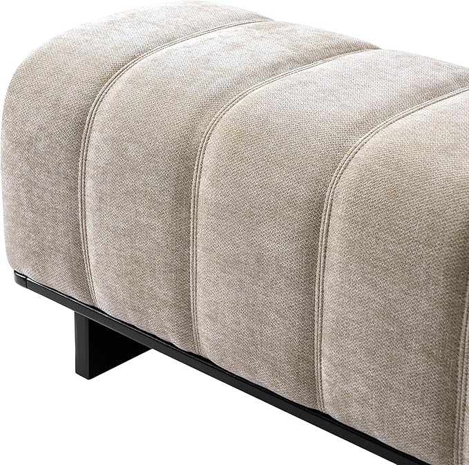 Christopher Knight Home Lamie Chenille Upholstered Dining Bench, Wooden Entryway Bench, Long Sofa Footstool for Living Room, Bedroom End of Bed Bench, Oatmeal+Black